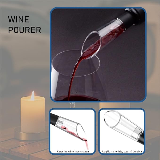 glass funnel attached to the top of the wine bottle for easy pouring