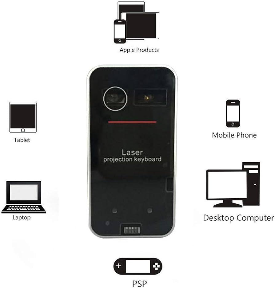 Laser projection keyboard device compatible with tablets, phones, laptops, desktops, Apple products, and PSP.