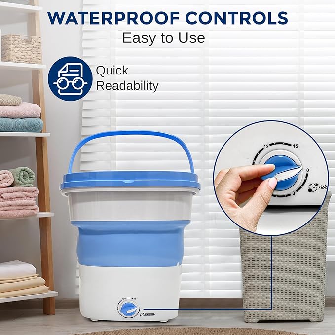 Portable washing machine with waterproof, easy-to-read control dial