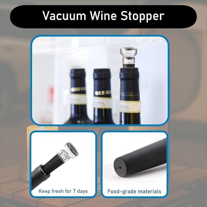 Vacuum wine stopper inserted in wine bottle to keep wine fresh for 7 days made from food-grade materials