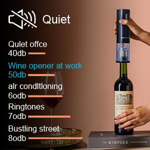 Electric wine opener operating at 50db noise level compared to ringtones and street noise chart